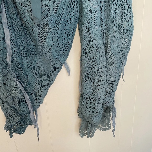 Magnolia Pearl Teal Crochet Silk Ribbon Patchwork Overalls ⭐️Please Read - Picture 14 of 16